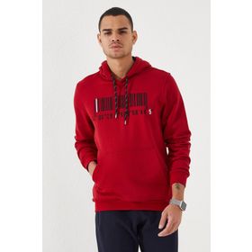 Tommy Life 87839 Kırmızı Erkek Nakışlı Kanguru Cep Standart Kalıp Kapüşonlu Sweatshirt