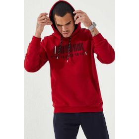 Tommy Life 87839 Kırmızı Erkek Nakışlı Kanguru Cep Standart Kalıp Kapüşonlu Sweatshirt