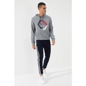 Tommy Life 87870 Gri Melanj Geometrik Baskılı Standart Kalıp Kapüşonlu Erkek Sweatshirt