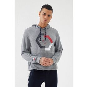 Tommy Life 87870 Gri Melanj Geometrik Baskılı Standart Kalıp Kapüşonlu Erkek Sweatshirt