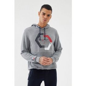 Tommy Life 87870 Gri Melanj Geometrik Baskılı Standart Kalıp Kapüşonlu Erkek Sweatshirt