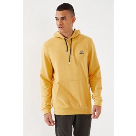 Tommy Life 87872 Hardal Kanguru Cep Standart Kalıp Kapüşonlu Erkek Sweatshirt