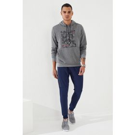 Tommy Life 87884 Gri Melanj Kamuflaj Desen Baskılı Standart Kalıp Kapüşonlu Erkek Sweatshirt