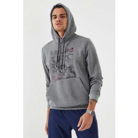 Tommy Life 87884 Gri Melanj Kamuflaj Desen Baskılı Standart Kalıp Kapüşonlu Erkek Sweatshirt