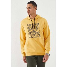 Tommy Life 87884 Hardal Kamuflaj Desen Baskılı Standart Kalıp Kapüşonlu Erkek Sweatshirt