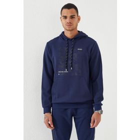 Tommy Life 87884 İndigo Kamuflaj Desen Baskılı Standart Kalıp Kapüşonlu Erkek Sweatshirt