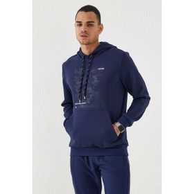 Tommy Life 87884 İndigo Kamuflaj Desen Baskılı Standart Kalıp Kapüşonlu Erkek Sweatshirt