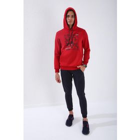 Tommy Life 87884 Kırmızı Kamuflaj Desen Baskılı Standart Kalıp Kapüşonlu Erkek Sweatshirt