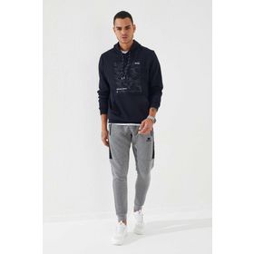 Tommy Life 87884 Lacivert Kamuflaj Desen Baskılı Standart Kalıp Kapüşonlu Erkek Sweatshirt