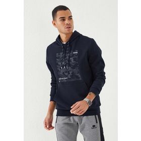 Tommy Life 87884 Lacivert Kamuflaj Desen Baskılı Standart Kalıp Kapüşonlu Erkek Sweatshirt