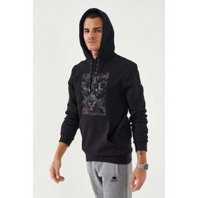 Tommy Life 87884 Siyah Kamuflaj Desen Baskılı Standart Kalıp Kapüşonlu Erkek Sweatshirt
