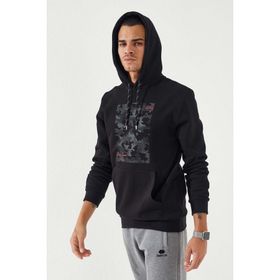 Tommy Life 87884 Siyah Kamuflaj Desen Baskılı Standart Kalıp Kapüşonlu Erkek Sweatshirt