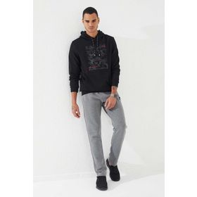 Tommy Life 87884 Siyah Kamuflaj Desen Baskılı Standart Kalıp Kapüşonlu Erkek Sweatshirt