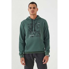 Tommy Life 87884 Yeşil Kamuflaj Desen Baskılı Standart Kalıp Kapüşonlu Erkek Sweatshirt