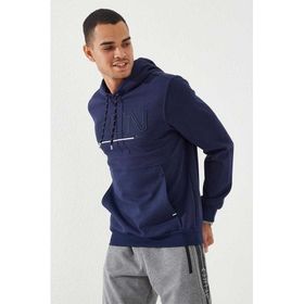 Tommy Life 87887 İndigo Yazı Nakışlı Standart Kalıp Kapüşonlu Erkek Sweatshirt