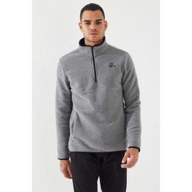 Tommy Life 87891 Dik Yaka Gri Melanj Yarım Fermuarlı Erkek Polar
