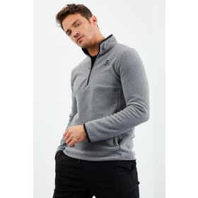 Tommy Life 87891 Dik Yaka Gri Melanj Yarım Fermuarlı Erkek Polar