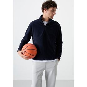Tommy Life 87891 Lacivert Erkek Yarım Fermuarlı Sweatshirt Slim Fit Dik Yaka Polar