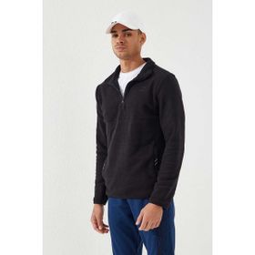 Tommy Life 87891 Siyah Dik Yaka Yarım Fermuarlı Erkek Polar