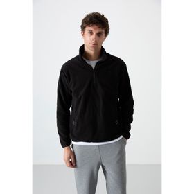 Tommy Life 87891 Siyah Erkek Yarım Fermuarlı Sweatshirt Slim Fit Dik Yaka Polar