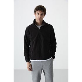Tommy Life 87891 Siyah Erkek Yarım Fermuarlı Sweatshirt Slim Fit Dik Yaka Polar