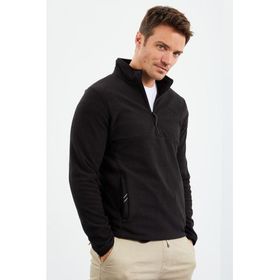 Tommy Life 87891 Siyah Erkek Yarım Fermuarlı Sweatshirt Slim Fit Dik Yaka Polar