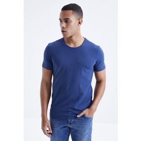 Tommy Life 87911 Basic Kısa Kol Standart Kalıp O Yaka İndigo Erkek T-shirt