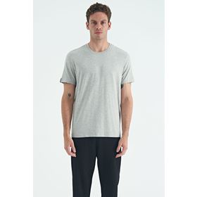 Tommy Life 87911 Gri Melanj Erkek Basic Kısa Kol Standart Kalıp O Yaka T-shirt
