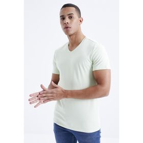 Tommy Life 87912 Basic Kısa Kol Standart Kalıp V Yaka Açık Yeşil Erkek T-Shirt