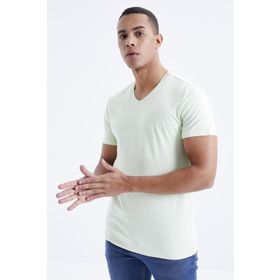 Tommy Life 87912 Basic Kısa Kol Standart Kalıp V Yaka Açık Yeşil Erkek T-Shirt