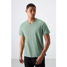 Tommy Life 87912 Basic Kısa Kol Standart Kalıp V Yaka Açık Yeşil Erkek T-Shirt