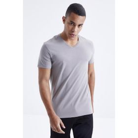 Tommy Life 87912 Basic Kısa Kol Standart Kalıp V Yaka Gri Erkek T-Shirt