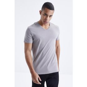 Tommy Life 87912 Basic Kısa Kol Standart Kalıp V Yaka Gri Erkek T-Shirt