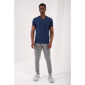 Tommy Life 87912 Basic Kısa Kol Standart Kalıp V Yaka İndigo Erkek T-shirt