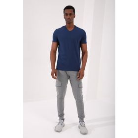 Tommy Life 87912 Basic Kısa Kol Standart Kalıp V Yaka İndigo Erkek T-shirt