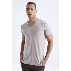 Tommy Life 87912 Basic Kısa Kol Standart Kalıp V Yaka Koyu Bej Erkek T-Shirt