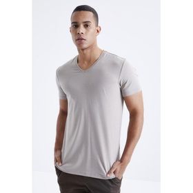 Tommy Life 87912 Basic Kısa Kol Standart Kalıp V Yaka Koyu Bej Erkek T-Shirt