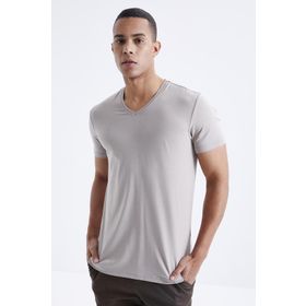 Tommy Life 87912 Basic Kısa Kol Standart Kalıp V Yaka Koyu Bej Erkek T-Shirt