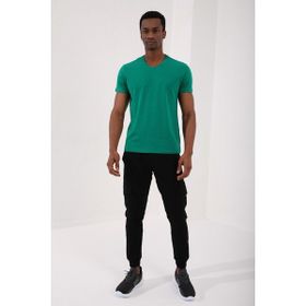 Tommy Life 87912 Basic Kısa Kol Standart Kalıp V Yaka Koyu Yeşil Erkek T-shirt