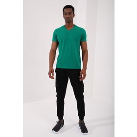 Tommy Life 87912 Basic Kısa Kol Standart Kalıp V Yaka Koyu Yeşil Erkek T-shirt