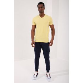 Tommy Life 87912 Basic Kısa Kol Standart Kalıp V Yaka Sarı Erkek T-shirt
