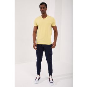 Tommy Life 87912 Basic Kısa Kol Standart Kalıp V Yaka Sarı Erkek T-shirt
