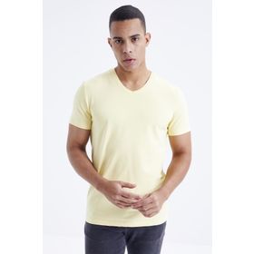 Tommy Life 87912 Basic Kısa Kol Standart Kalıp V Yaka Sarı Erkek T-shirt