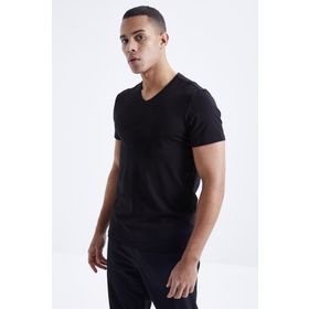 Tommy Life 87912 Basic Kısa Kol Standart Kalıp V Yaka Siyah Erkek T-shirt