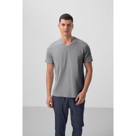 Tommy Life 87912 Gri Melanj Basic Kısa Kol Standart Kalıp V Yaka Erkek T-Shirt