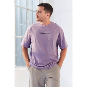 Tommy Life 87984 Yazı Baskılı Oversize O Yaka Eflatun Erkek T-shirt