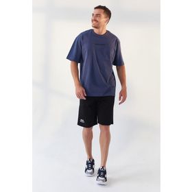 Tommy Life 87984 Yazı Baskılı Oversize O Yaka Petrol Erkek T-shirt