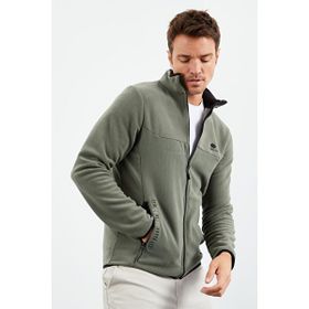 Tommy Life 87992 Çağla Yazı Nakışlı Dik Yaka Fermuarlı Standart Kalıp Polar Erkek Sweatshirt