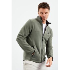 Tommy Life 87992 Çağla Yazı Nakışlı Dik Yaka Fermuarlı Standart Kalıp Polar Erkek Sweatshirt