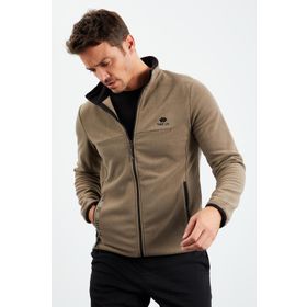 Tommy Life 87992 Camel Yazı Nakışlı Dik Yaka Fermuarlı Standart Kalıp Polar Erkek Sweatshirt